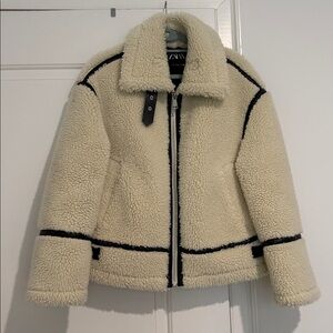 Zara Cream and Black Shearling Jacket